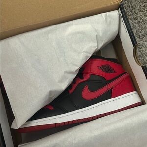 Nike Air Jordan 1 Mid Black Red Sneakers size 4.5 Y